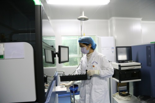 主管检验技师罗利平正在对血液标本进行核酸检测.JPG